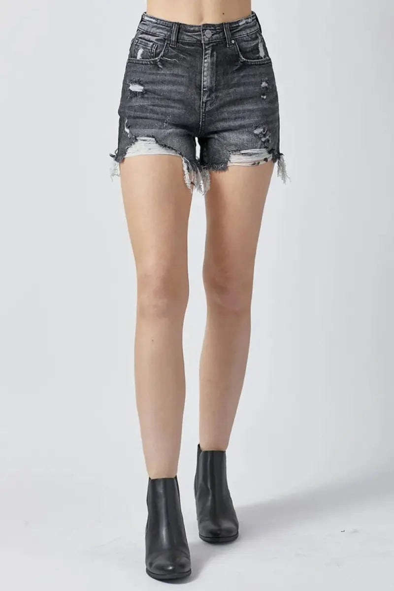 RISEN Full Size High Rise Distressed Denim Shorts Women - Love Salve